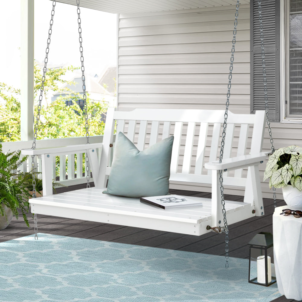 Wooden Garden Porch Swing Bench Outdoor Furniture - White