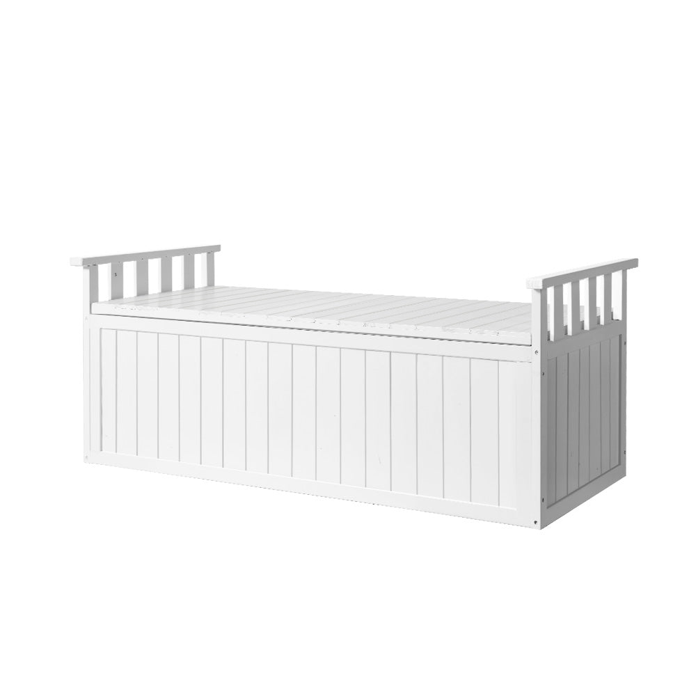 Garden Outdoor Storage Box Wooden Bench Chest Tool XL - White