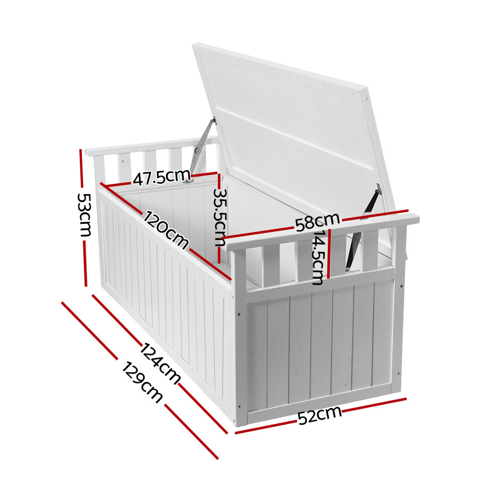 Garden Outdoor Storage Box Wooden Bench Chest Tool XL - White