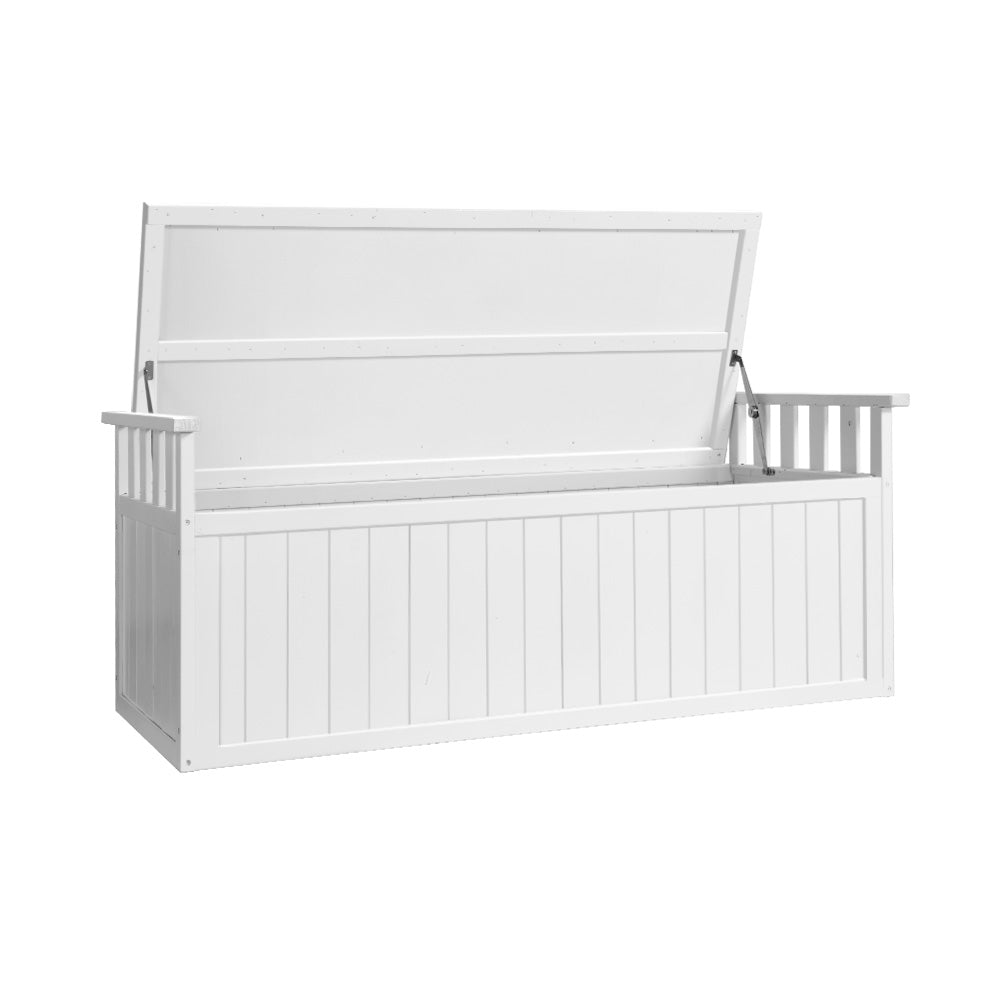 Garden Outdoor Storage Box Wooden Bench Chest Tool XL - White