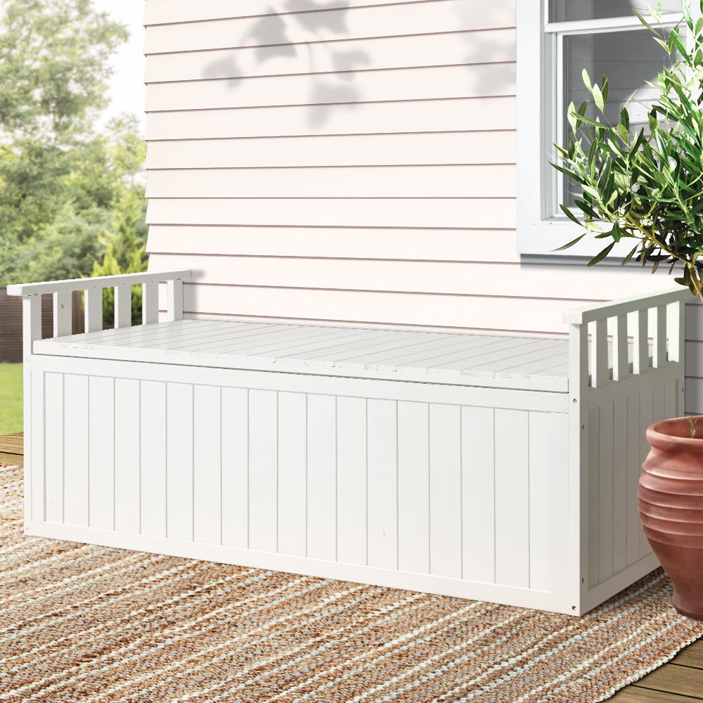 Garden Outdoor Storage Box Wooden Bench Chest Tool XL - White