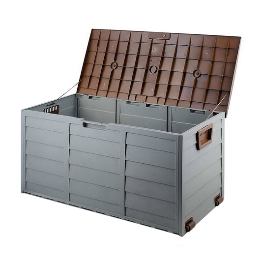 Lockable Outdoor Storage Container Box Brown Lid - 290L