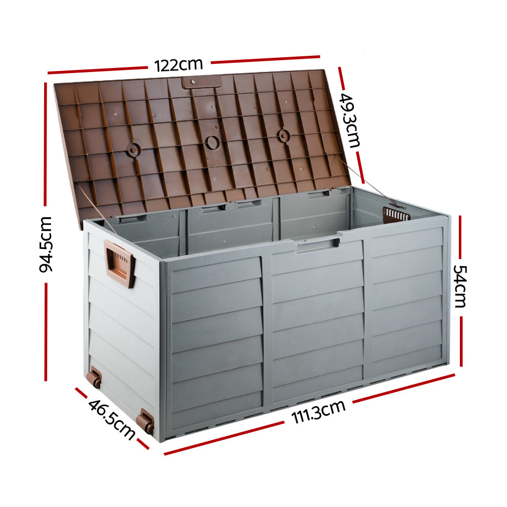 Lockable Outdoor Storage Container Box Brown Lid - 290L