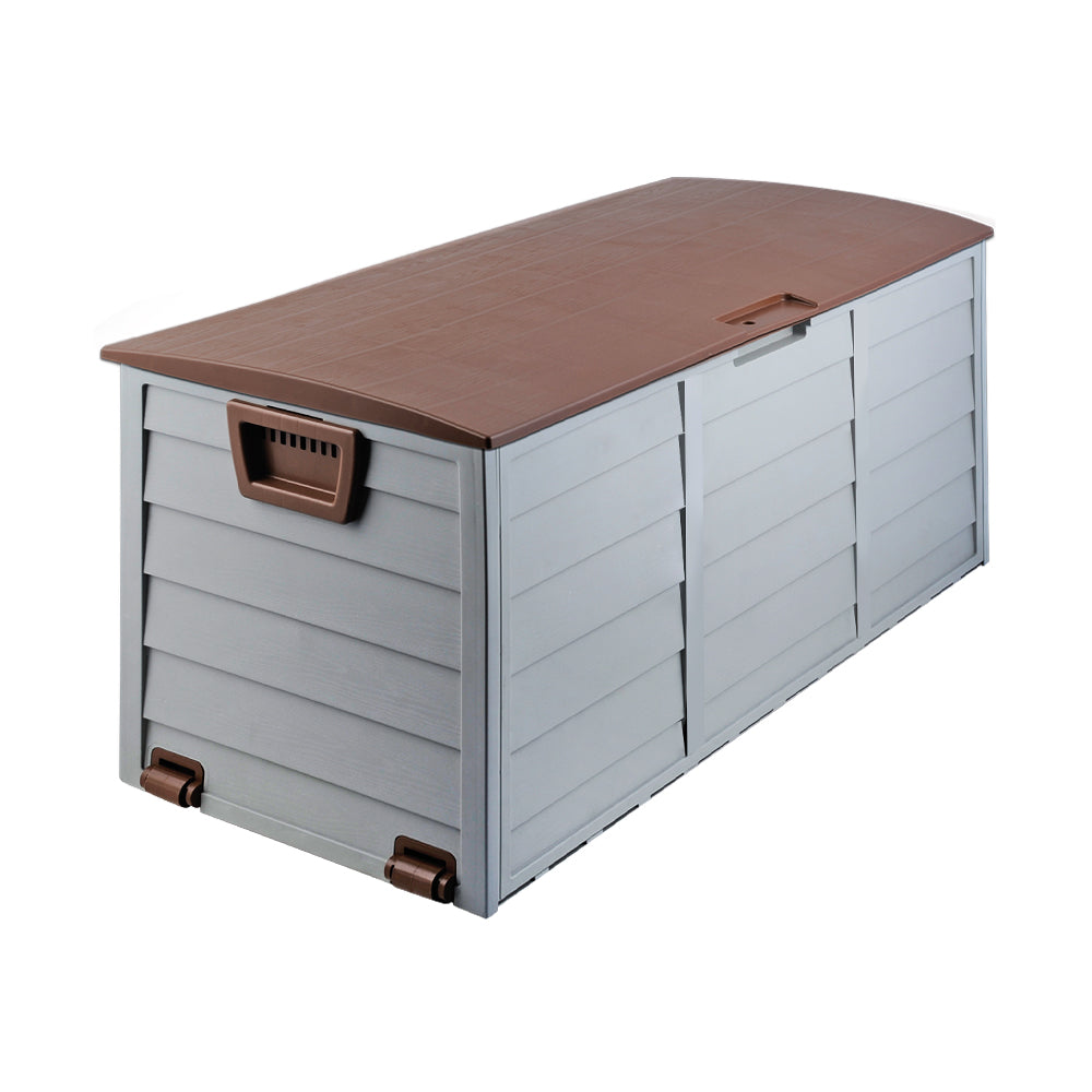 Lockable Outdoor Storage Container Box Brown Lid - 290L