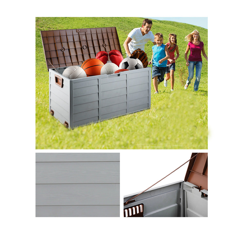 Lockable Outdoor Storage Container Box Brown Lid - 290L