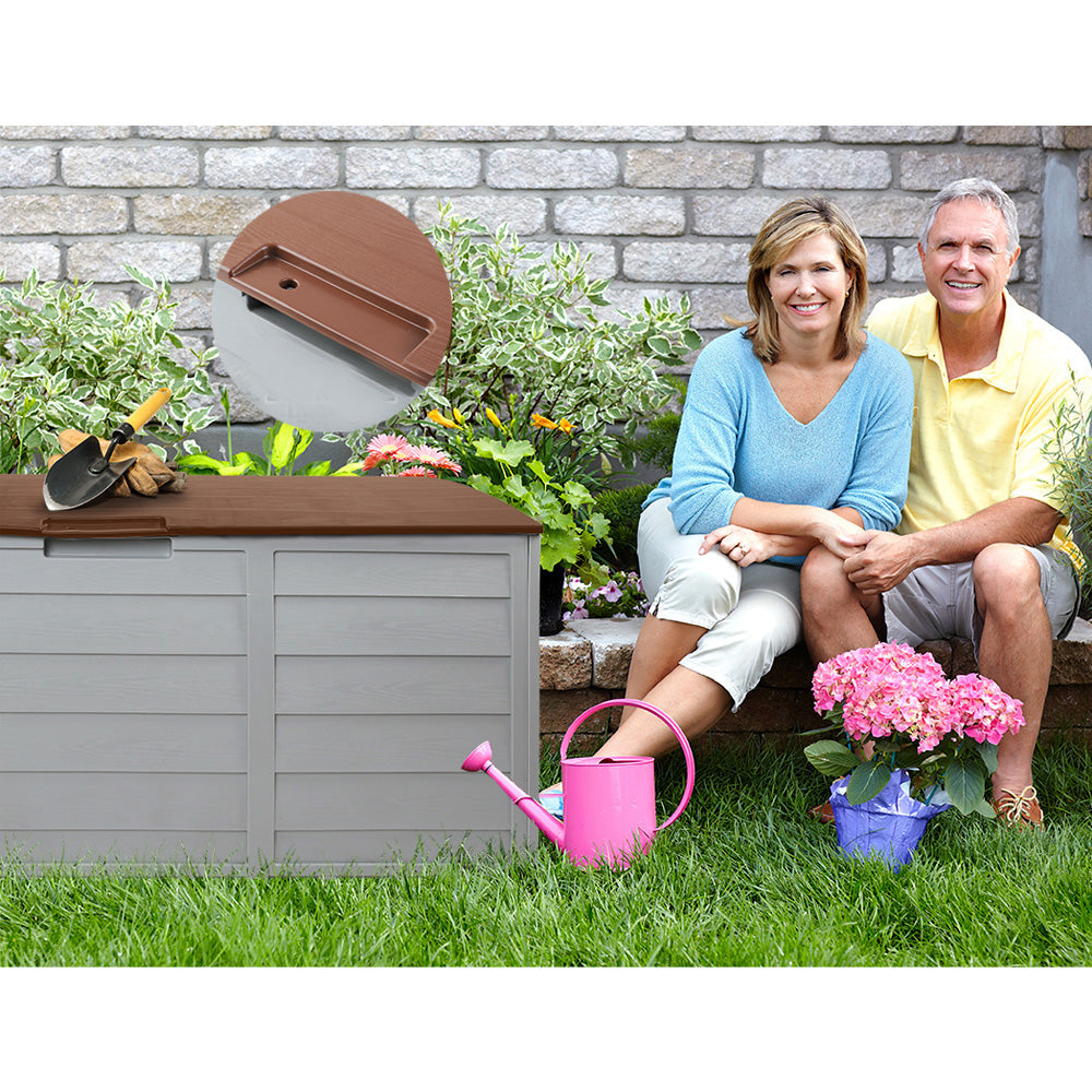 Lockable Outdoor Storage Container Box Brown Lid - 290L