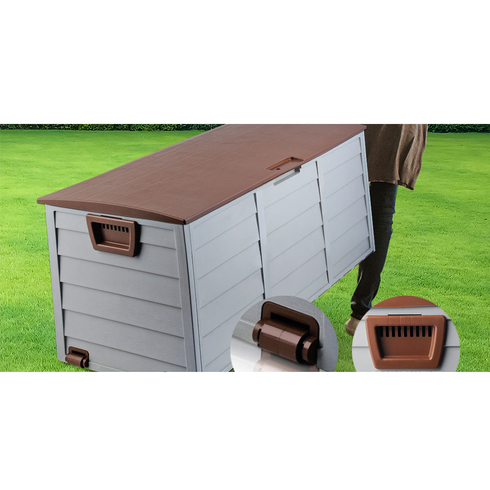 Lockable Outdoor Storage Container Box Brown Lid - 290L
