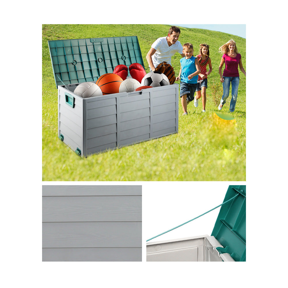 Lockable Outdoor Storage Container Box Green Lid - 290L