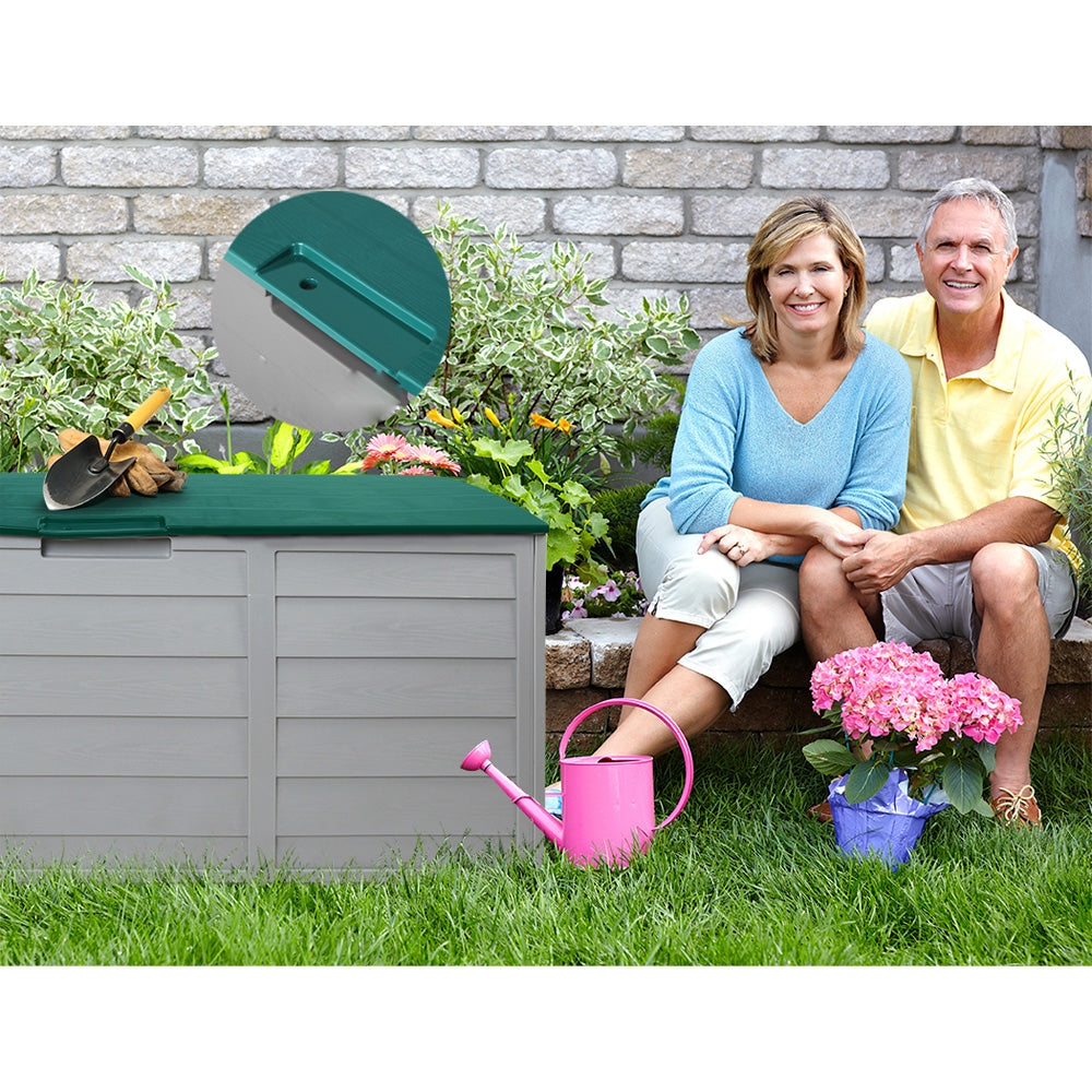 Lockable Outdoor Storage Container Box Green Lid - 290L