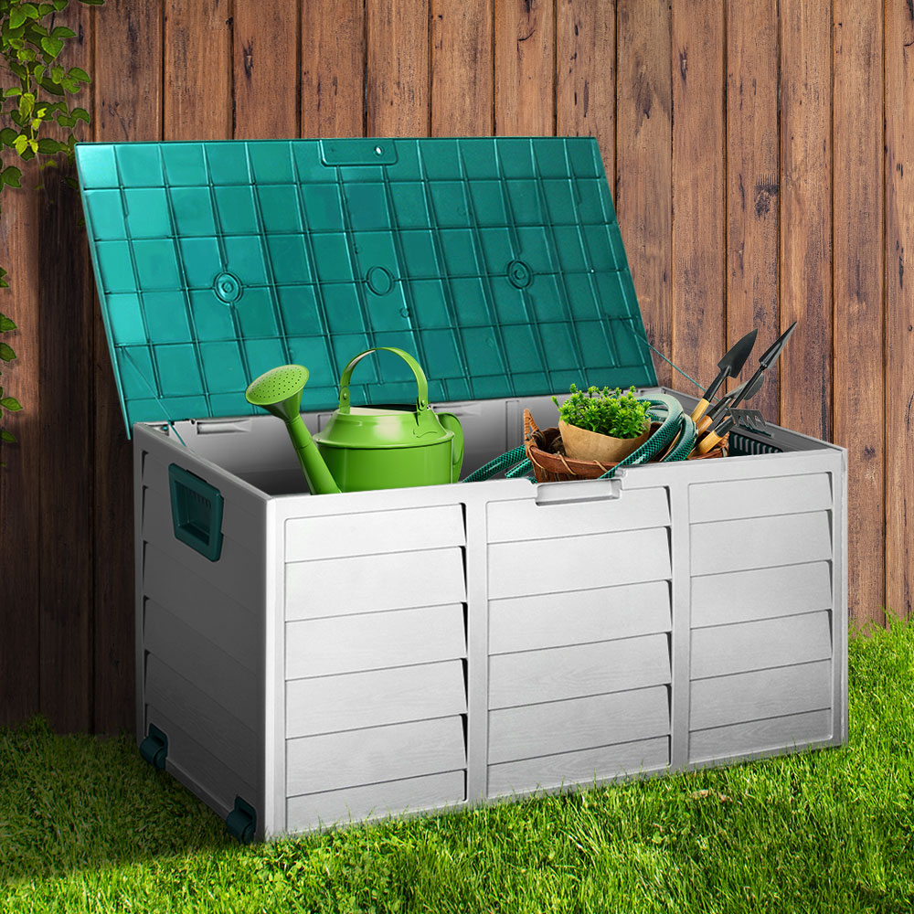 Lockable Outdoor Storage Container Box Green Lid - 290L