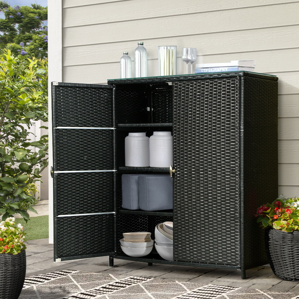 Outdoor Storage Cabinet Garage Shelf Chest Garden Shed Tools - Black
