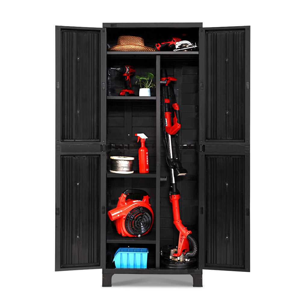 Lockable Tall Outdoor Storage Container Box Black - 173 CM