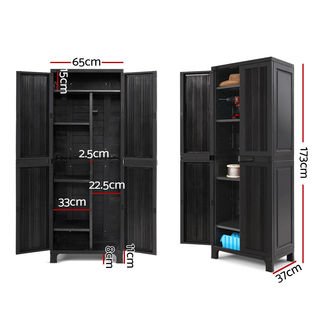 Lockable Tall Outdoor Storage Container Box Black - 173 CM