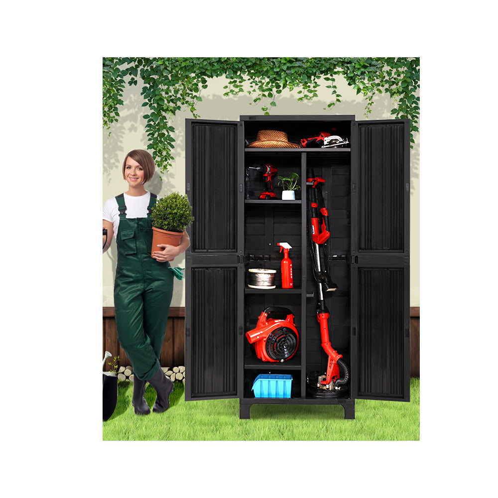 Lockable Tall Outdoor Storage Container Box Black - 173 CM
