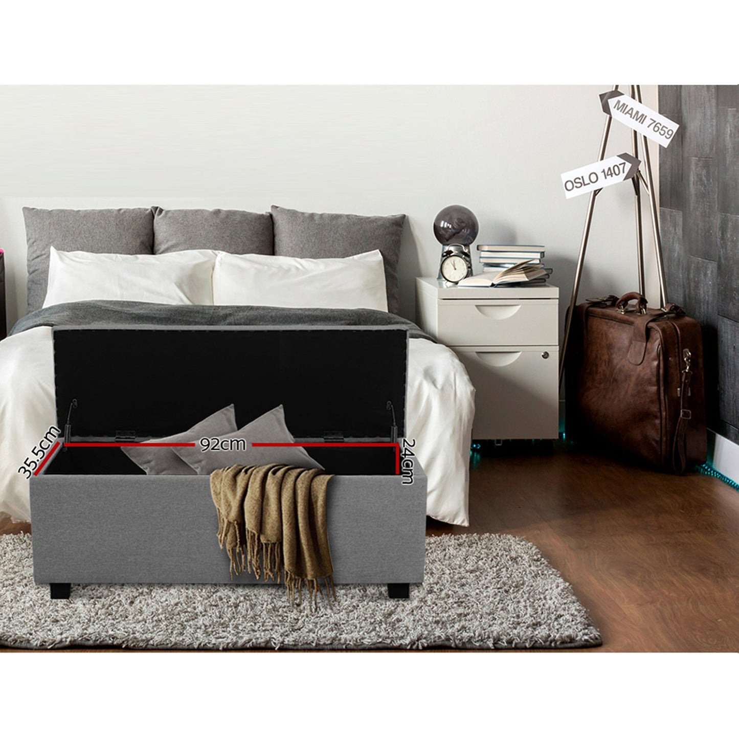 Fabric Storage Ottoman - Light Grey