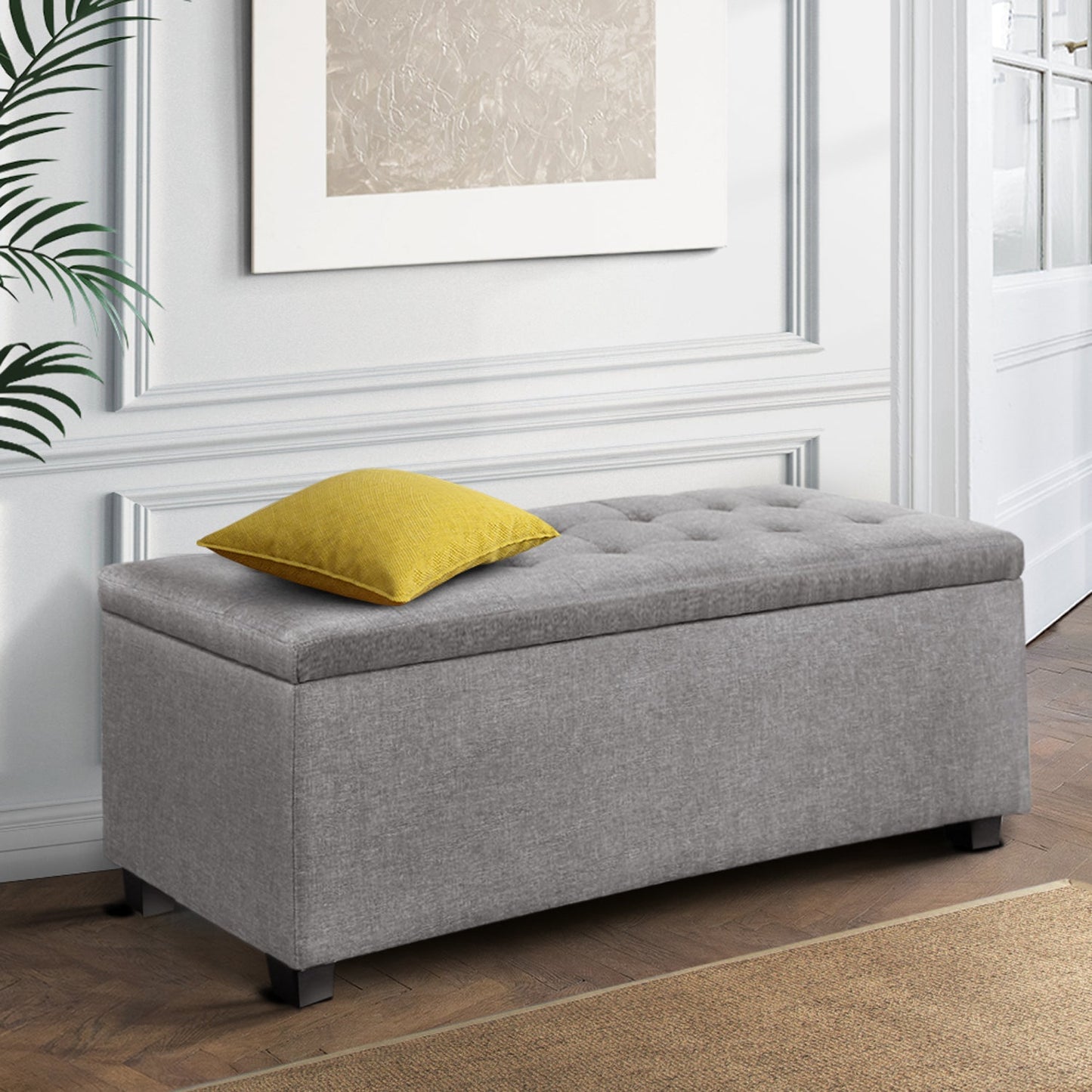 Fabric Storage Ottoman - Light Grey