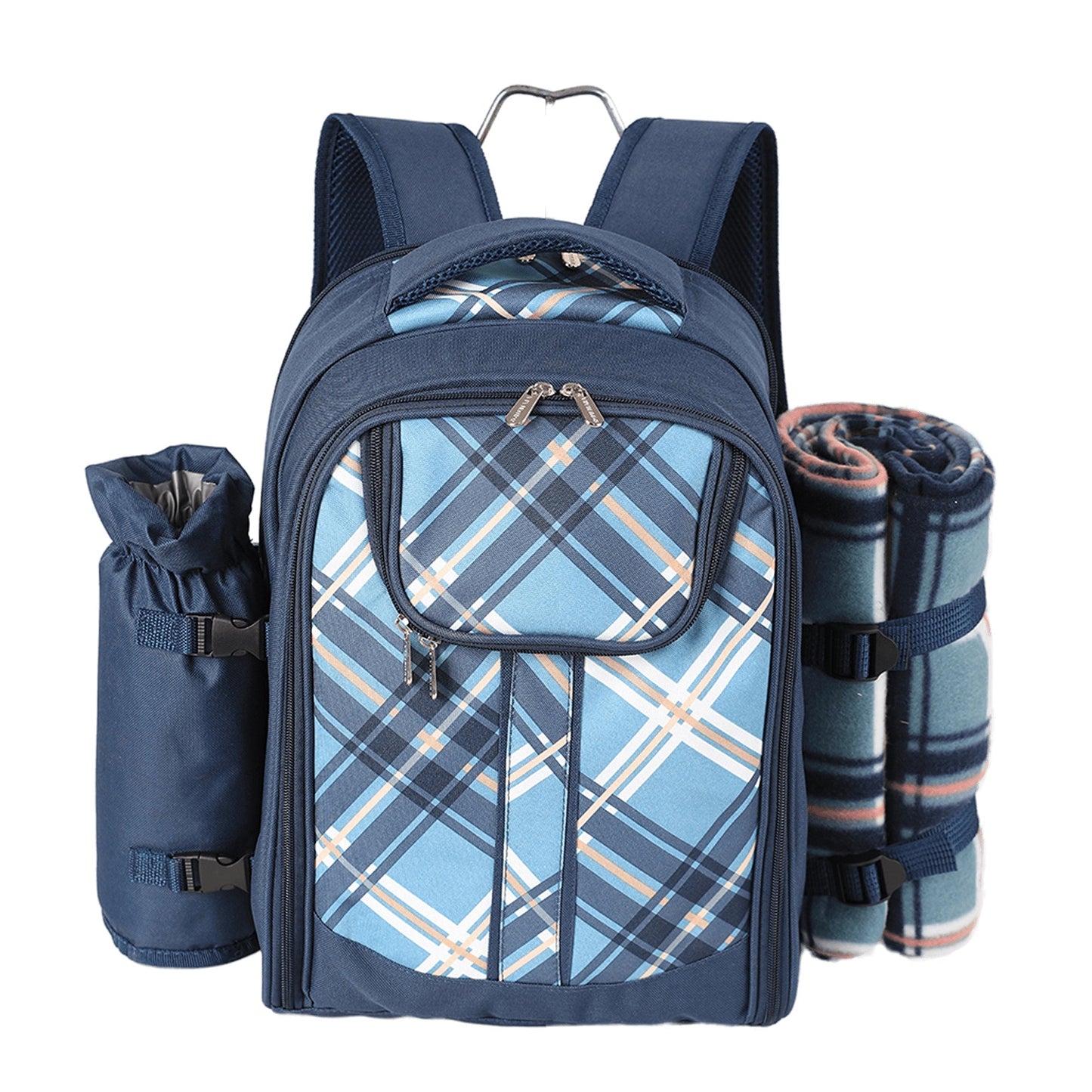 4 Person Picnic Backpack with Insulated Leakproof Cooler Bag