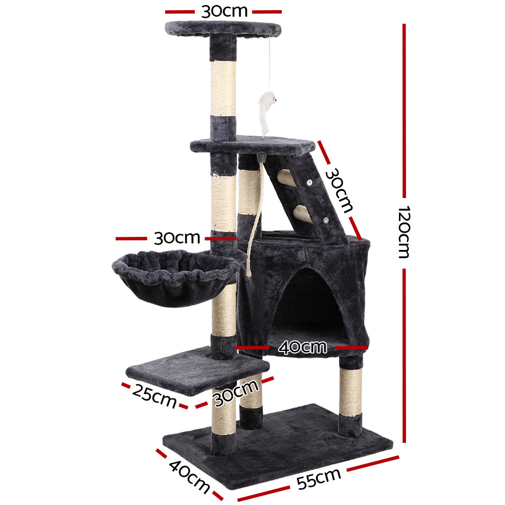 Cat Tree Scratching Post Tower House Furniture Wood Multi Level - 120cm