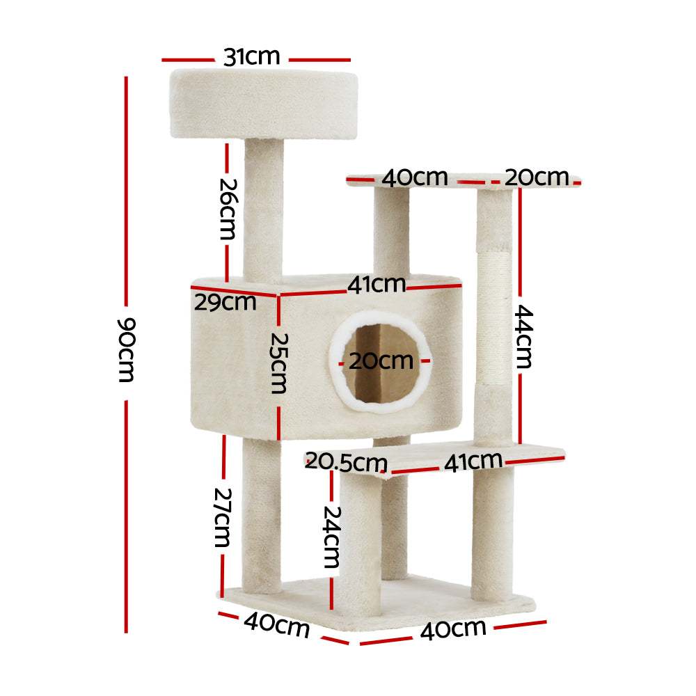 Cat Tree Tower Scratching Post Wood House Play Bed - 90cm