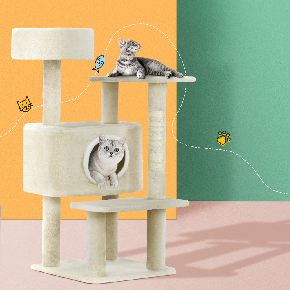 Cat Tree Tower Scratching Post Wood House Play Bed - 90cm