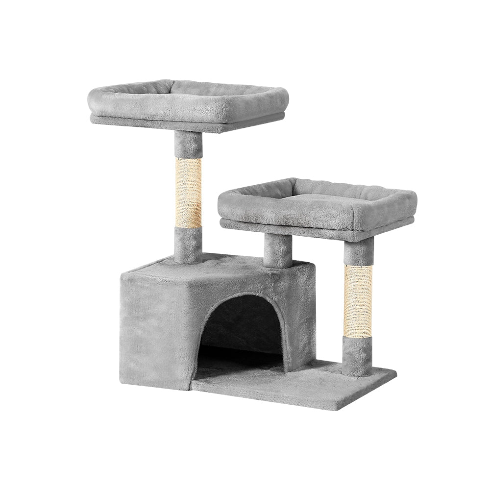 Cat Tree Tower Scratching Post Wood House Play Hutch - 69cm