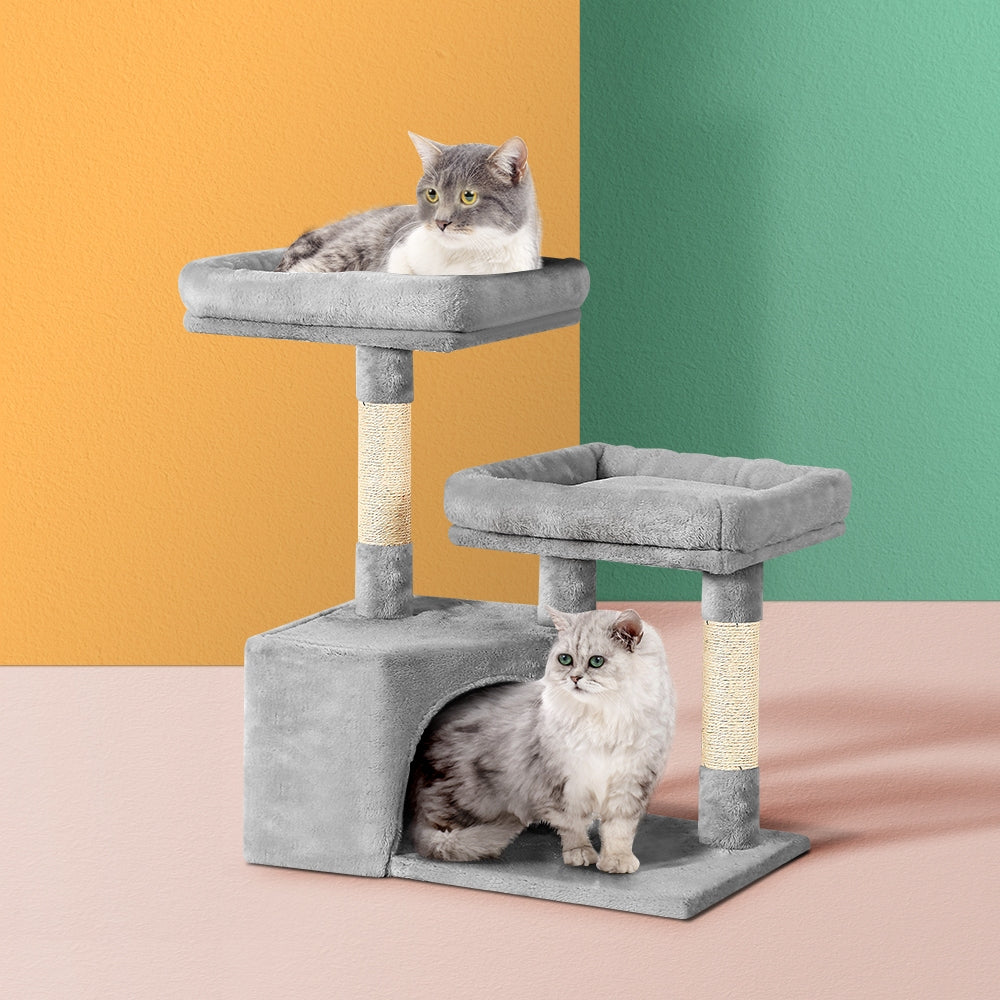 Cat Tree Tower Scratching Post Wood House Play Hutch - 69cm