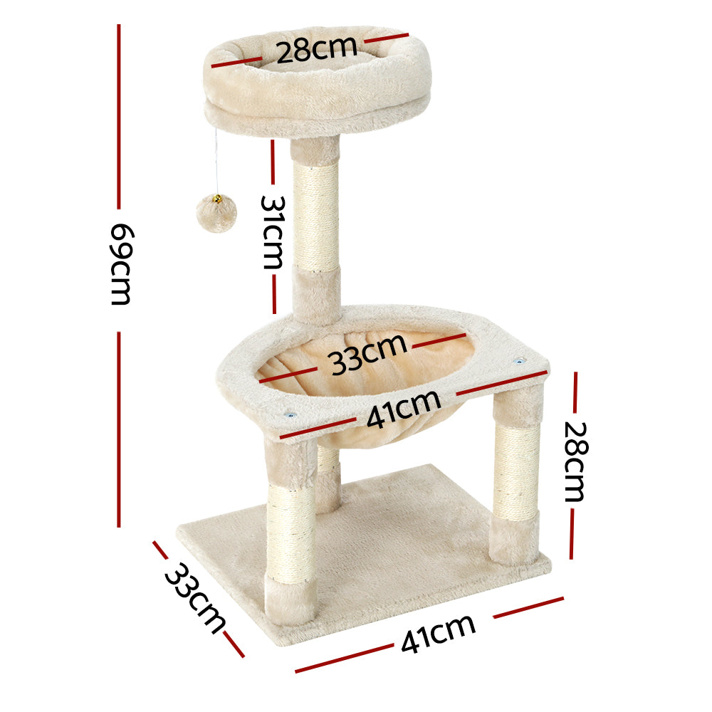 Cat Tree Tower Scratching Post Wood House Play Bed - 69cm