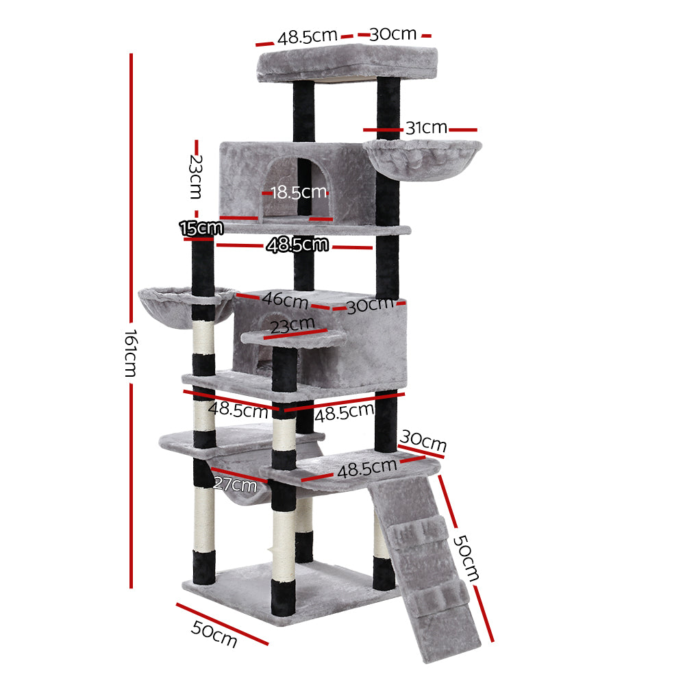 Cat Tree Tower Scratching Post Wood House Play Bed - 161cm