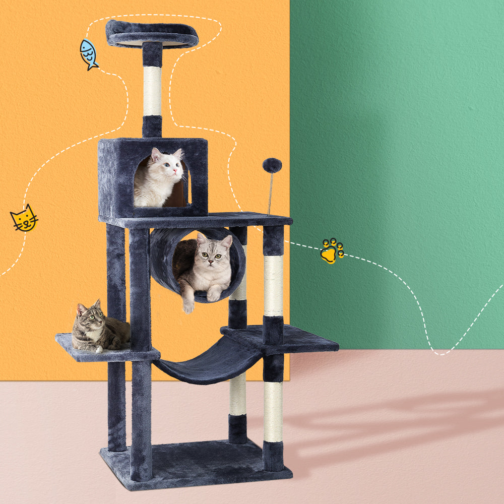 Cat Tree Tower Scratching Post Wood House Play Bed - 151cm