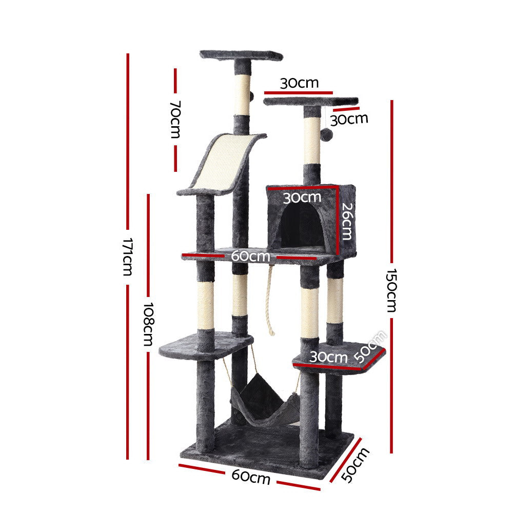 Cat Tree Scratching Post Tower House Furniture Wood - 171cm