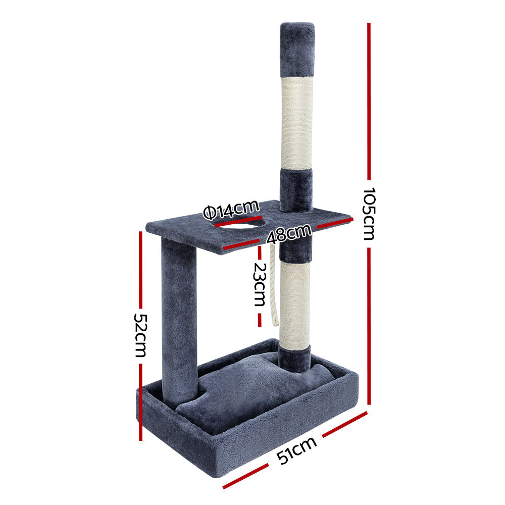 Cat Tree Scratching Post Tower House Hanging Toys Grey - 102cm