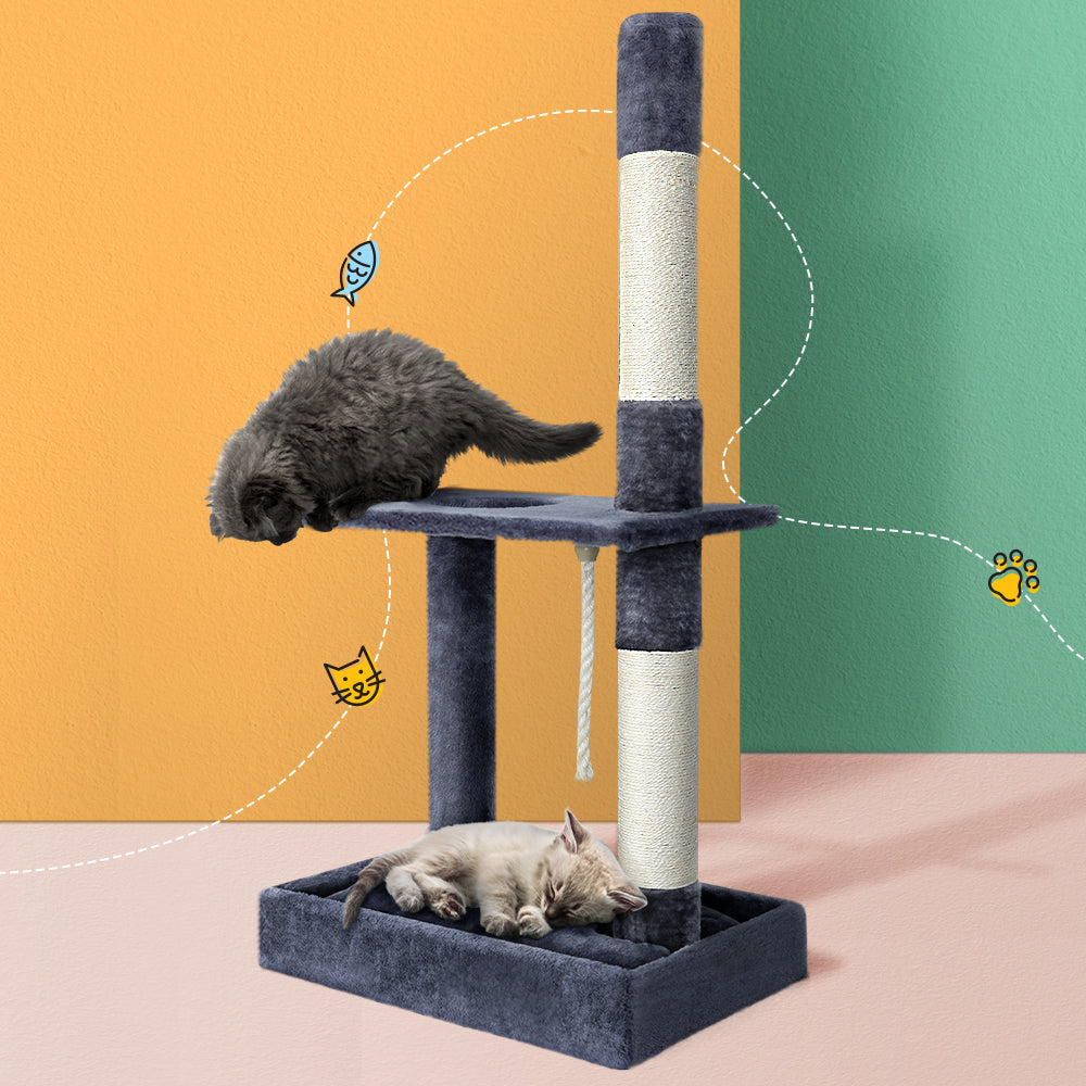 Cat Tree Scratching Post Tower House Hanging Toys Grey - 102cm