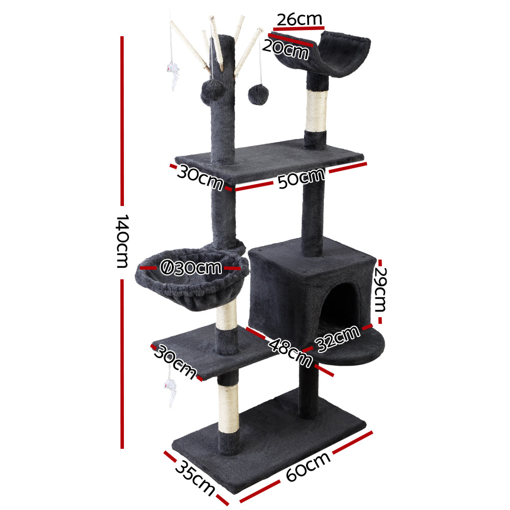 Cat Tree Scratching Post Tower House Furniture Wood - 140cm