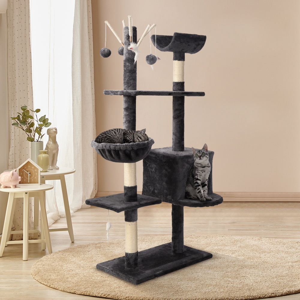 Cat Tree Scratching Post Tower House Furniture Wood - 140cm