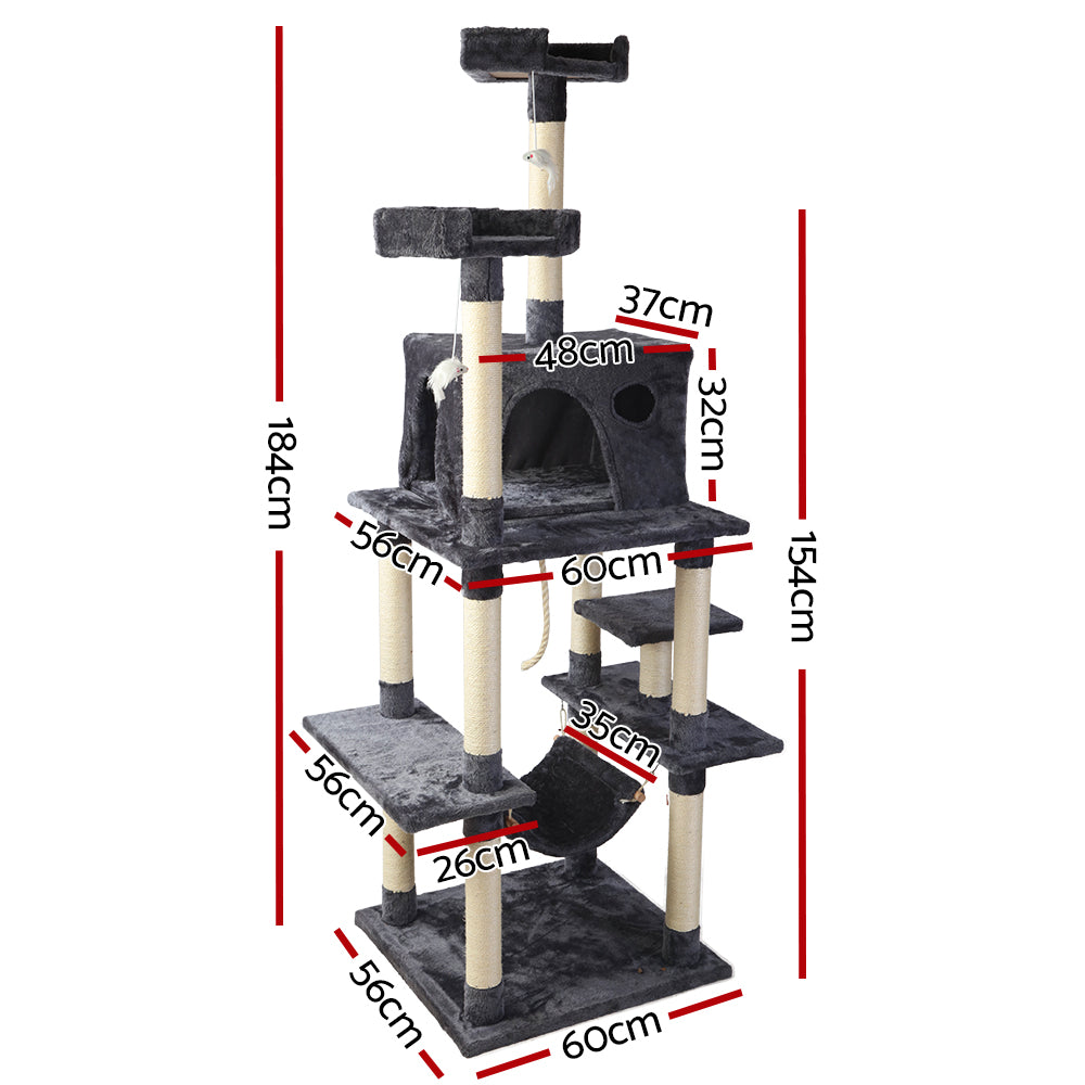 Cat Tree Scratching Post Tower House Furniture Wood - 184cm