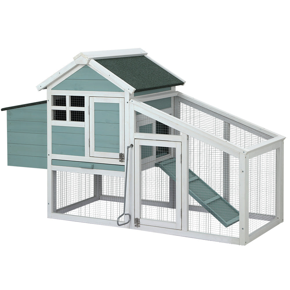 Chicken Coop Large Rabbit Cage Wooden Outdoor Pet Hutch - Green White