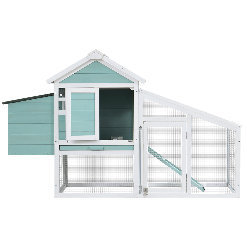 Chicken Coop Large Rabbit Cage Wooden Outdoor Pet Hutch - Green White