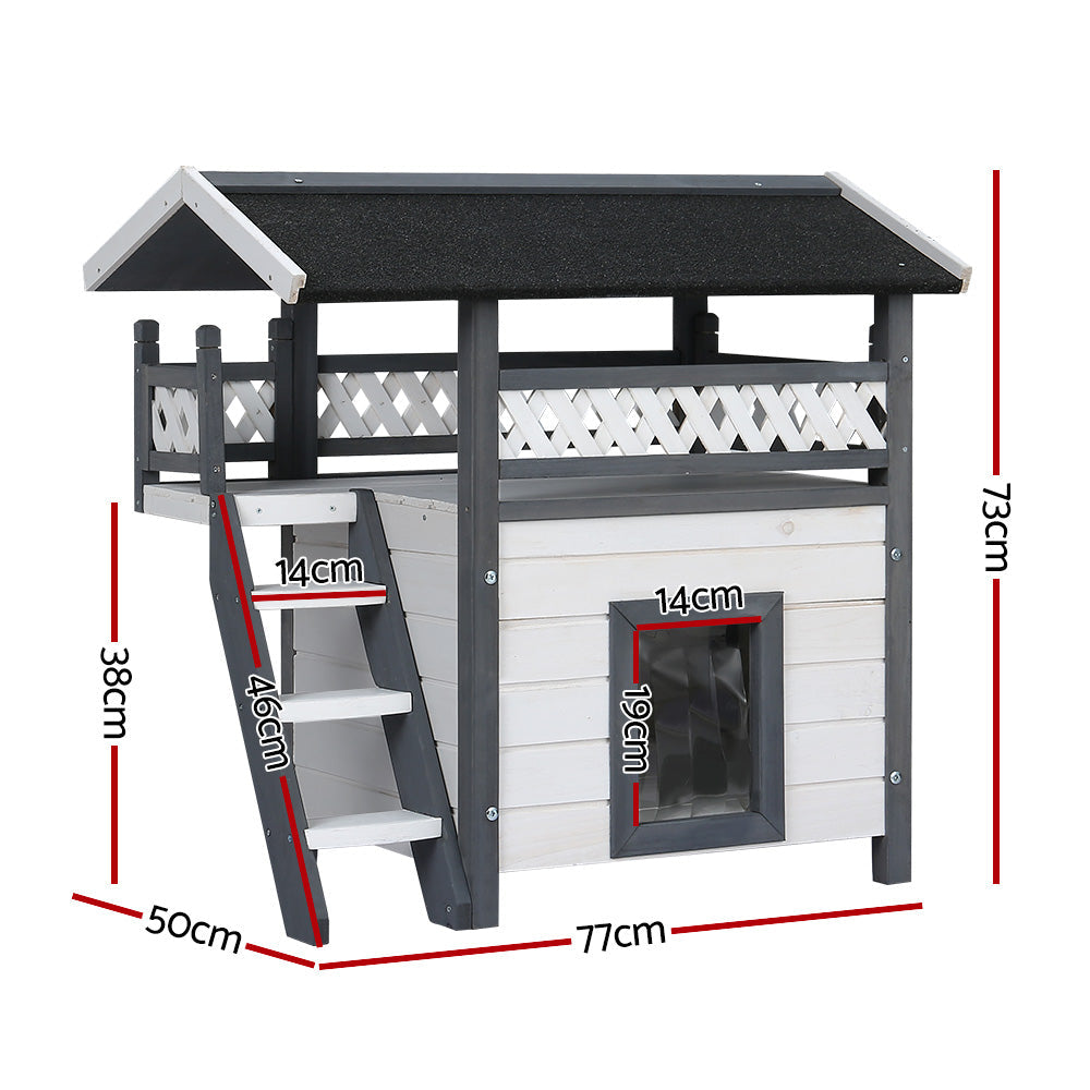 Rabbit Hutch Cat Shelter Outdoor Wooden Small Pet Kennel - Grey and White
