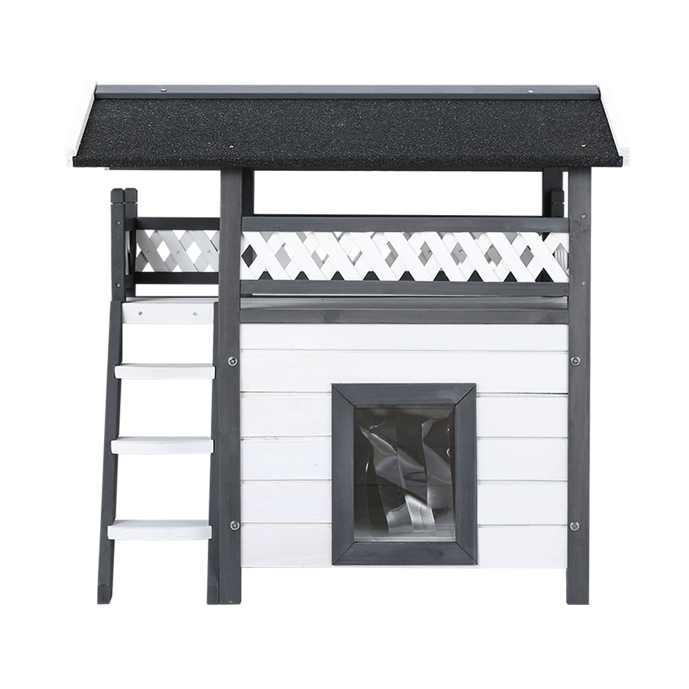 Rabbit Hutch Cat Shelter Outdoor Wooden Small Pet Kennel - Grey and White