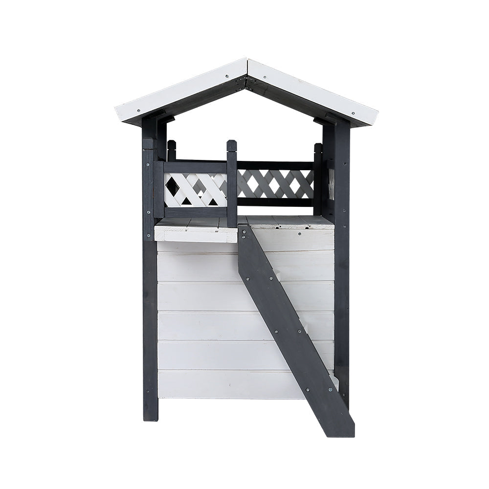 Rabbit Hutch Cat Shelter Outdoor Wooden Small Pet Kennel - Grey and White
