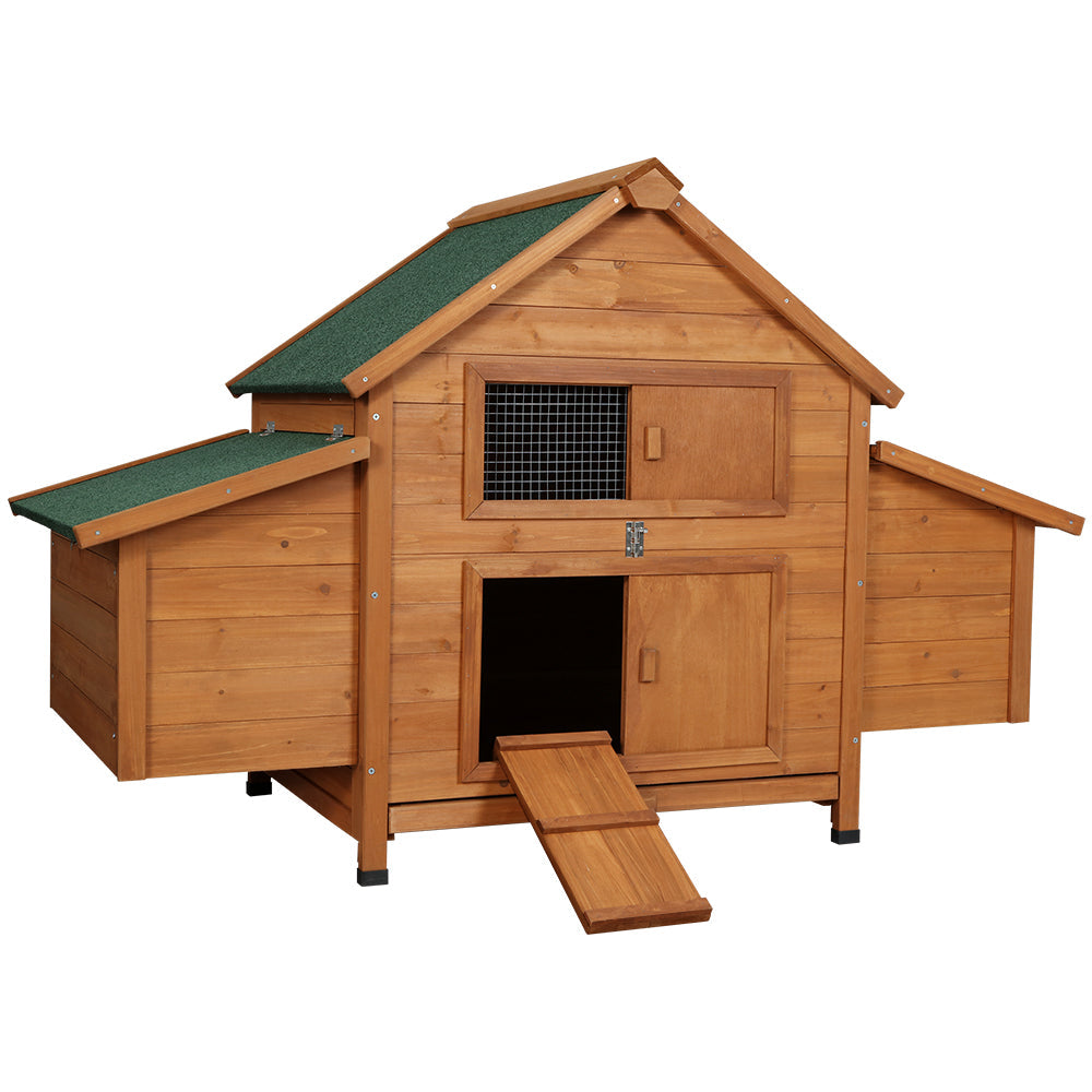 Chicken Coop Large Rabbit Cage Wooden Outdoor Pet Hutch - Brown Green