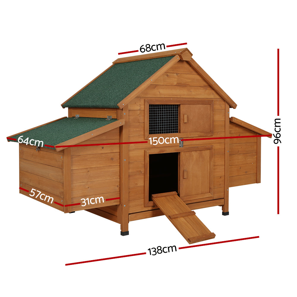 Chicken Coop Large Rabbit Cage Wooden Outdoor Pet Hutch - Brown Green