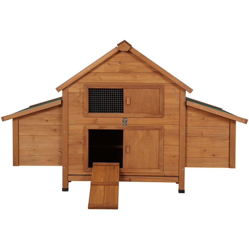 Chicken Coop Large Rabbit Cage Wooden Outdoor Pet Hutch - Brown Green
