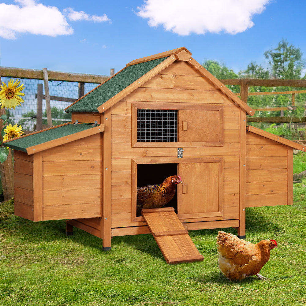 Chicken Coop Large Rabbit Cage Wooden Outdoor Pet Hutch - Brown Green