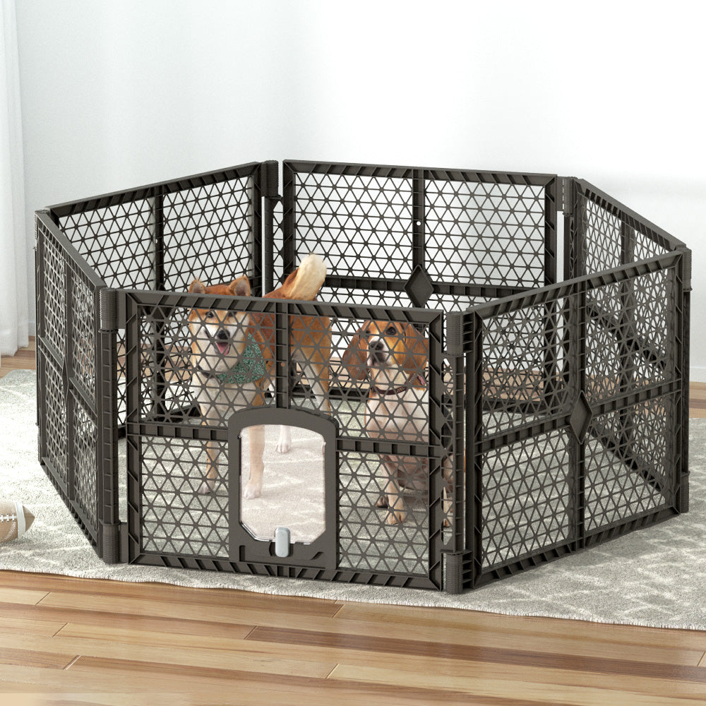 Pet Dog Playpen Enclosure Fence Puppy Cage Plastic Fold - 6 Panel