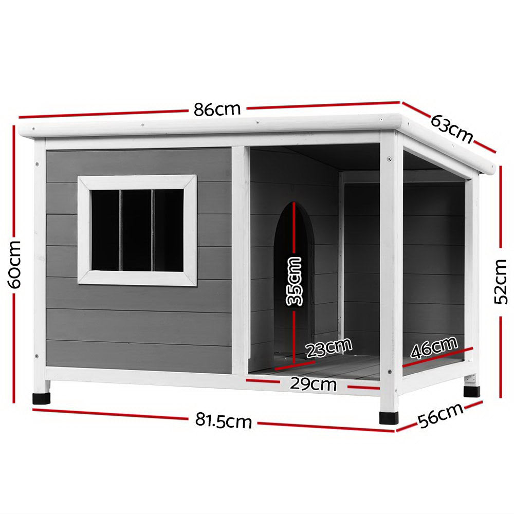 Dog Kennel House Large Wooden Pet Outdoor Cabin Log - Grey White