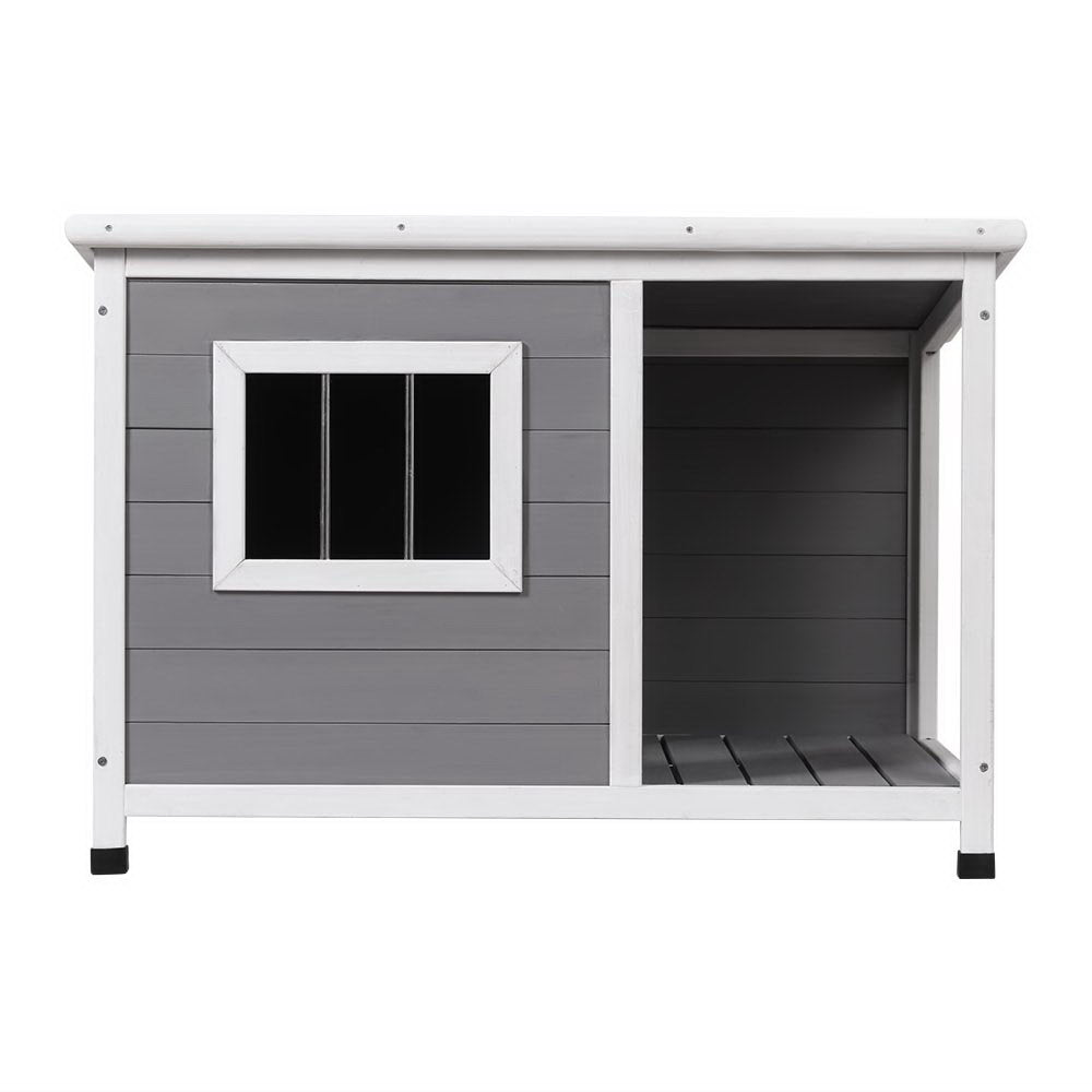 Dog Kennel House Large Wooden Pet Outdoor Cabin Log - Grey White