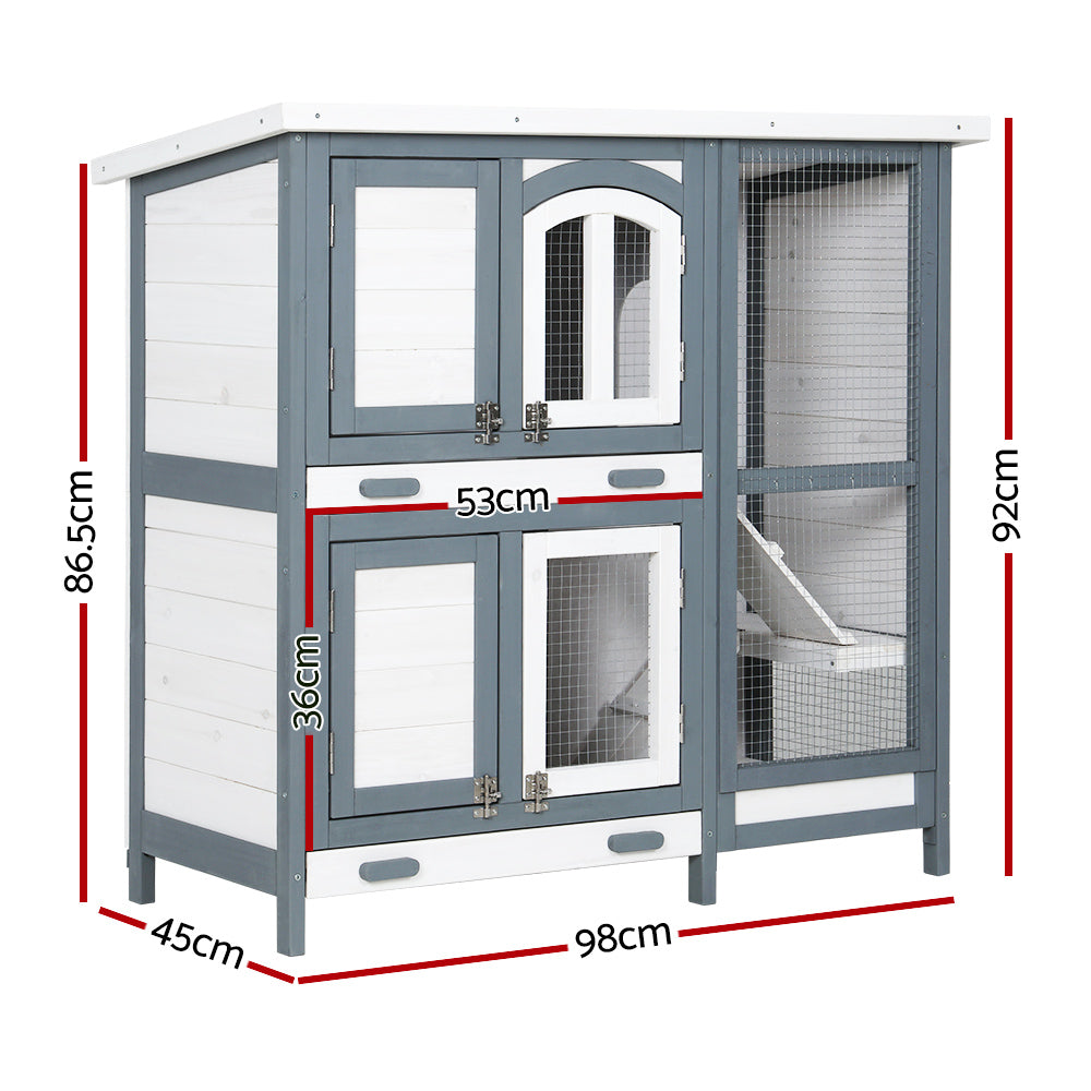 Rabbit Hutch Cat Shelter Outdoor Wooden Small Pet Kennel - White Grey