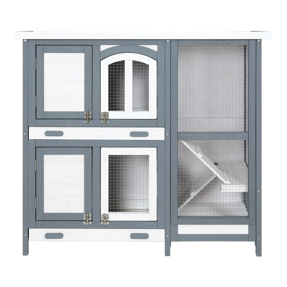 Rabbit Hutch Cat Shelter Outdoor Wooden Small Pet Kennel - White Grey