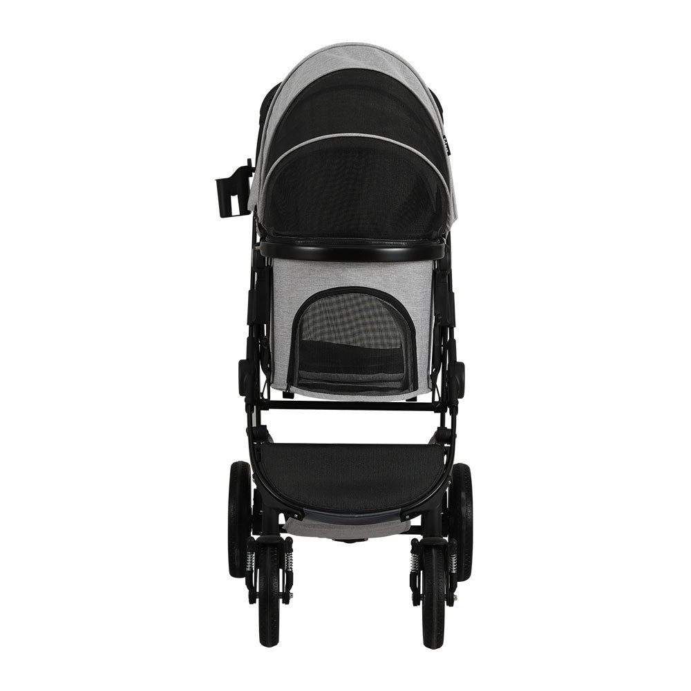 Pet Stroller Dog Large Cat Carrier Travel Foldable 4 Wheels - Grey